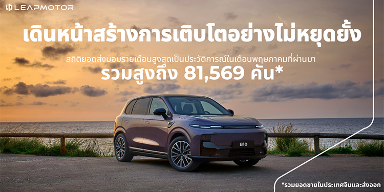 Leapmotor สร้างสถิติใหม่เดือนพฤษภาคม มียอดส่งมอบรถ 81,569 คันในจีน